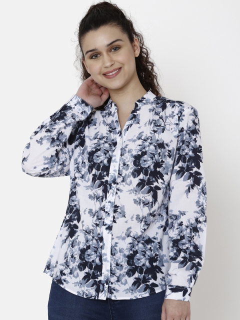

Double Two Women White & Grey Regular Fit Printed Casual Shirt