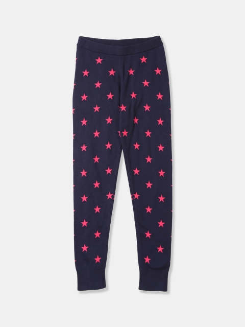 

GAP Girls Navy Blue & Pink Star Patterned Ankle-Length Winter Leggings