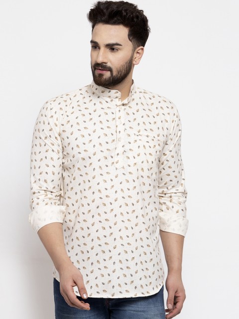 

KLOTTHE Men Off-White & Beige Leaf Print Straight Kurta