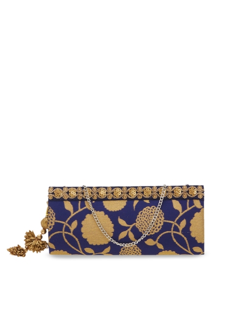

Tarusa Blue & Gold-Toned Woven Design Clutch