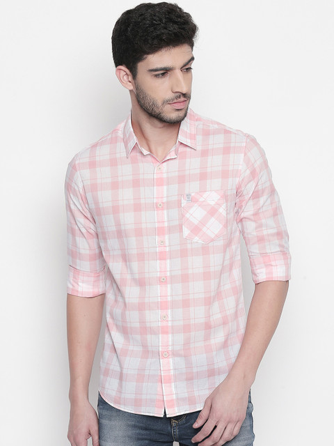 

Mufti Men White & Pink Slim Fit Checked Casual Shirt