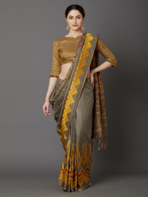 

Mitera Charcoal Grey & Mustard Yellow Woven Design Saree
