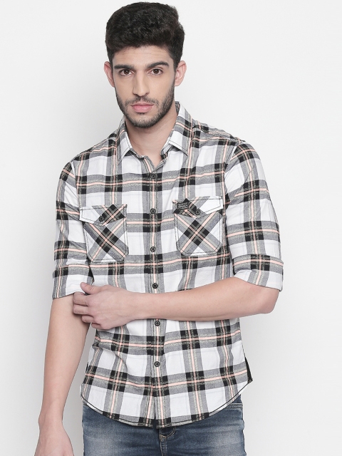 

Mufti Men White & Orange Slim Fit Checked Casual Shirt