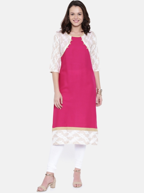 

Rasada Women Pink & Cream-Coloured Printed Straight Kurta