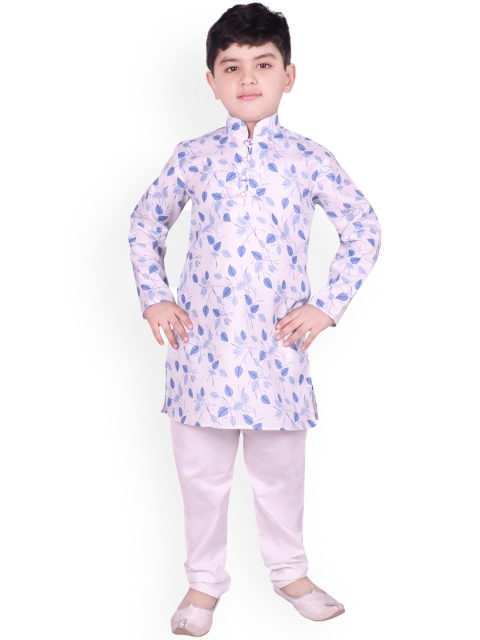 

SG YUVRAJ Boys White & Blue Printed Kurta with Pyjamas