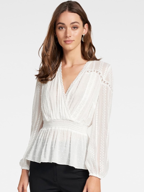 

Forever New Women White Self Design Peplum Top