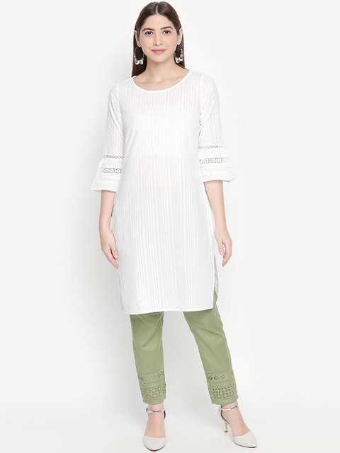 

Fusion Beats Women White Woven Design Straight Kurta
