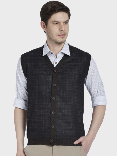 

ColorPlus Men Navy Blue Checked Cardigan