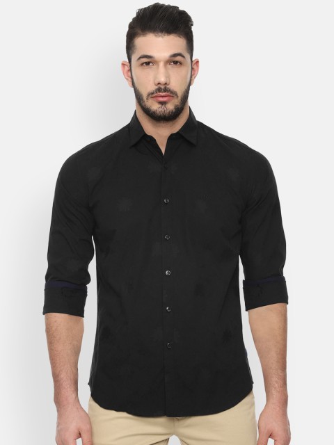 

V Dot Men Black Slim Fit Printed Casual Shirt