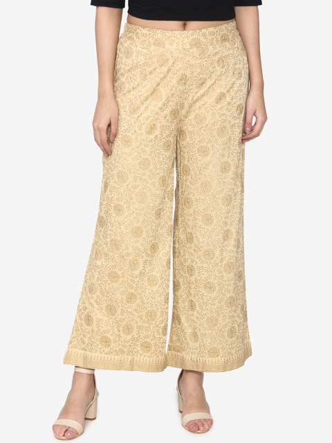 

Laabha Women Cream-Coloured & Beige Printed Flared Palazzos