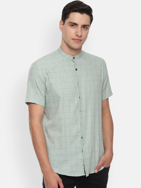 

V Dot Men Green Slim Fit Checked Casual Shirt