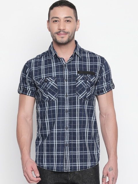 

Mufti Men Blue Slim Fit Checked Casual Shirt