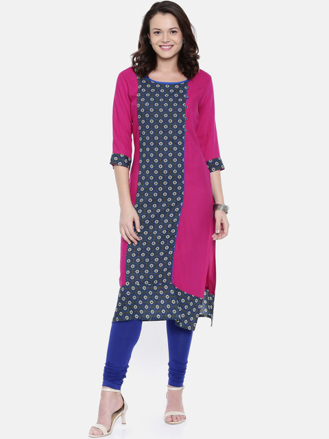 

Rasada Women Pink & Blue Printed Straight Kurta