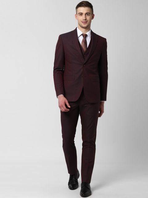 

Peter England Men Maroon Self-Design Slim-Fit Single-Breasted Formal Suit