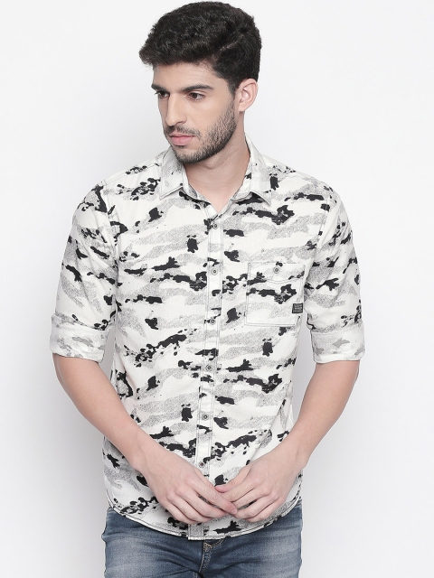 

Mufti Men Off-White & Black Slim Fit Printed Casual Shirt