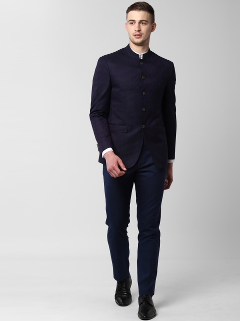 

Peter England Men Purple Self-Design Bandhgala Formal Suit
