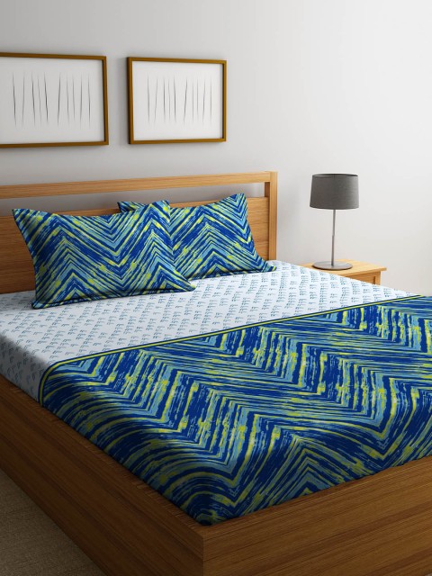 

STELLAR HOME Blue & White Printed 104 TC Cotton King Bedsheet with 2 Pillow Covers