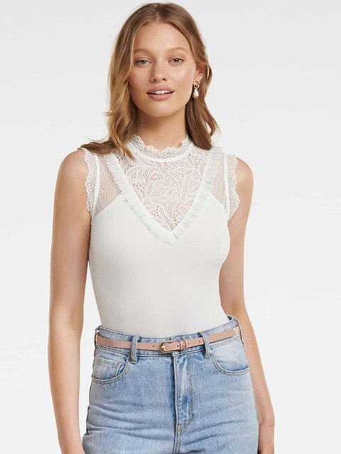 

Forever New Women White Solid Bodysuit Top