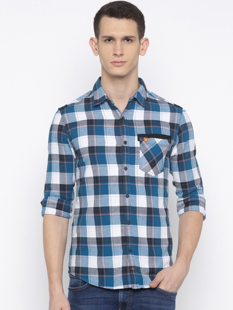 

SPYKAR Men Blue & White Slim Fit Checked Casual Shirt