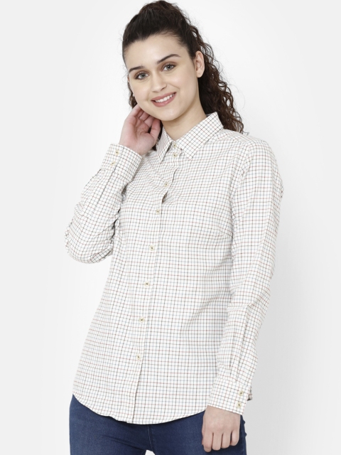 

Double Two Women White & Red Regular Fit Checked Casual Shirt