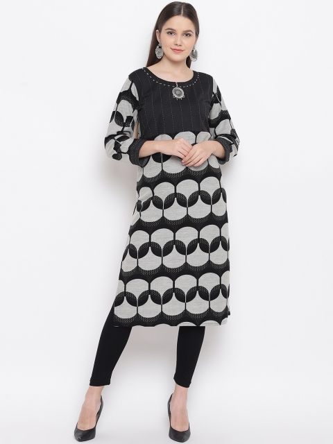 

FABNEST Women Grey & Black Printed Straight Kurta