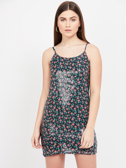 

Ginger by Lifestyle Women Navy Blue Printed Sequinned Bodycon Dress