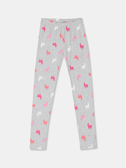 

GAP Girls Grey Melange & Pink Printed Ankle Length Leggings
