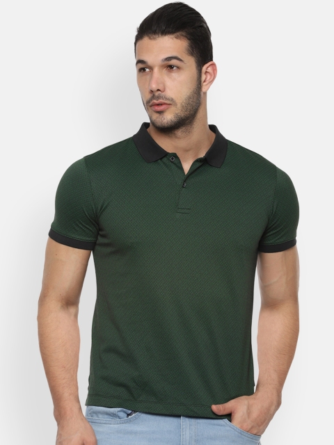 

Van Heusen Men Green Self Design Polo Collar Pure Cotton T-shirt