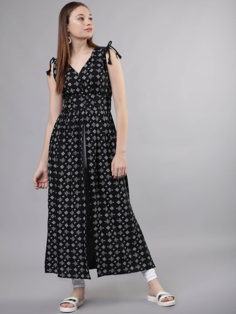 

Tokyo Talkies Women Black Printed Fit and Flare Dress