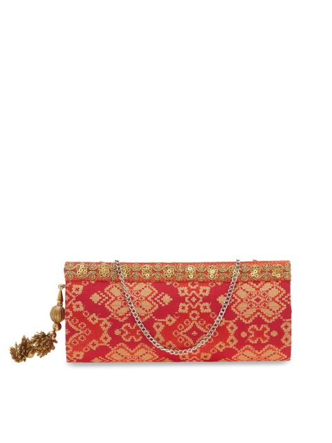 

Tarusa Red & Gold-Toned Self Design Purse