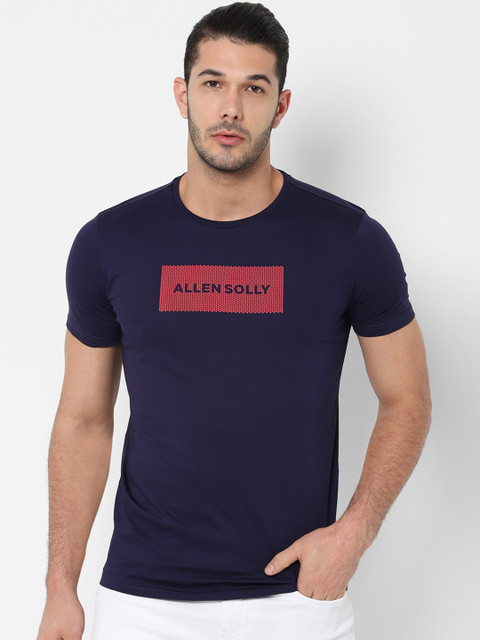 

Allen Solly Men Navy Blue Printed Round Neck Pure Cotton T-shirt