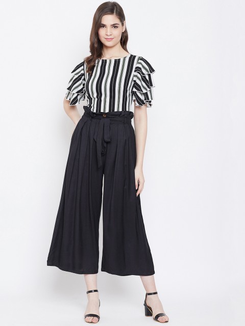 

Bitterlime Women Black & White Striped Top with Trousers