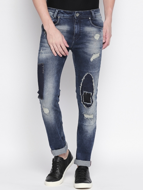 Mufti Men Blue Slim Fit Mid-Rise Mildly Distressed Stretchable Jeans