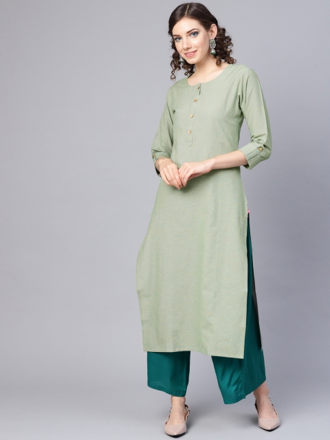 

Varanga Women Green Woven Design Straight Kurta