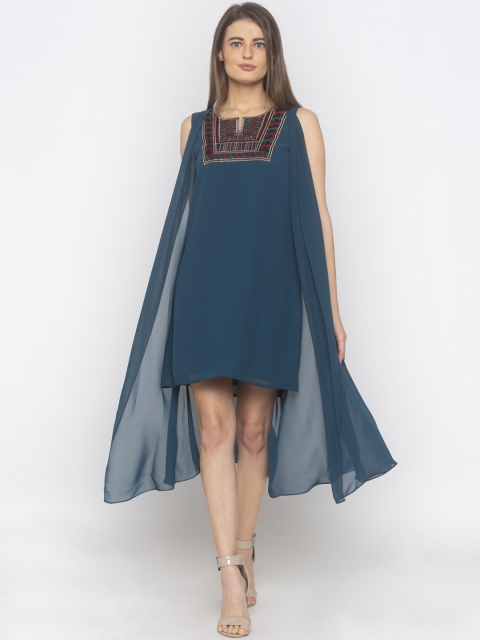 

Iti Women Teal Blue Layered Solid A-Line Dress