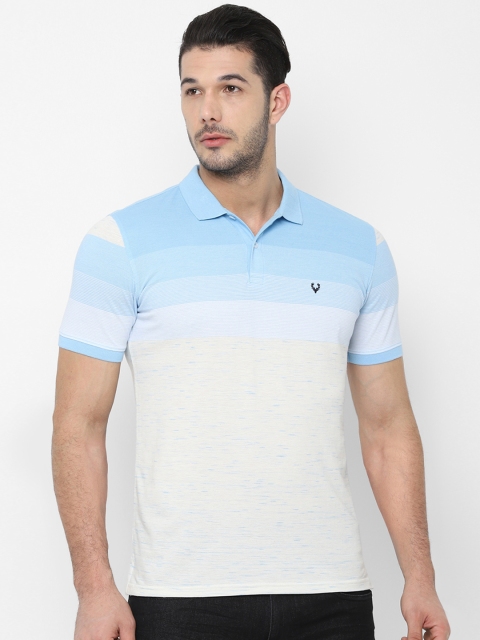 

Allen Solly Men Blue Off-White Colourblocked Polo Collar Pure Cotton T-shirt