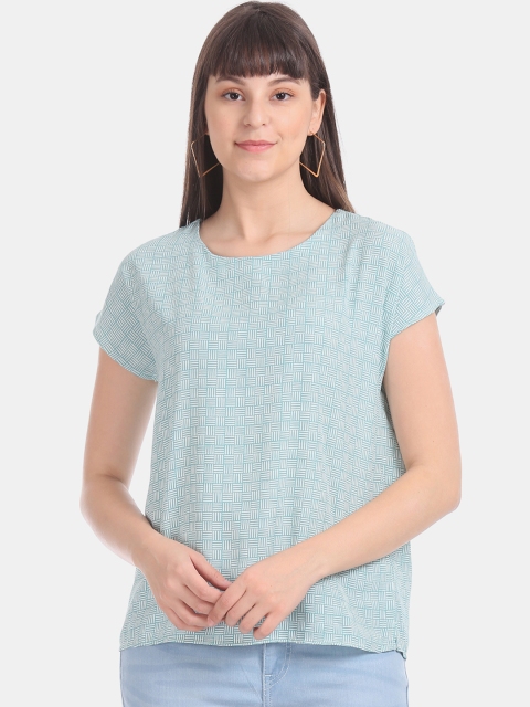 

ELLE Women Green & Off-White Printed A-Line Top