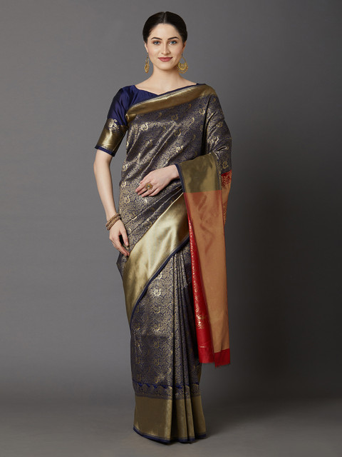 

Mitera Navy Blue & Golden Woven Design Banarasi Saree