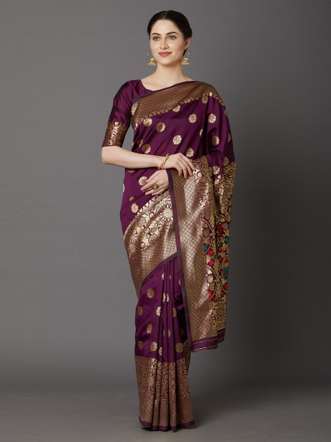 

Mitera Burgundy & Golden Woven Design Banarasi Saree