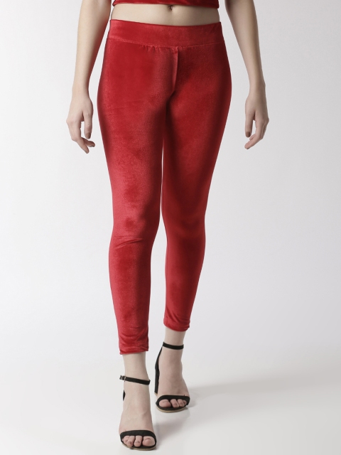 

De Moza Women Red Solid High-Rise Tights