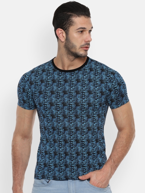 

V Dot Men Blue & Black Printed Slim Fit Round Neck T-shirt