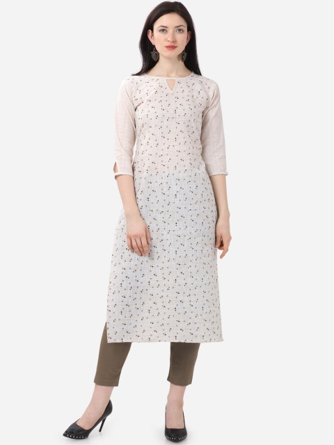 

Kvsfab Women Beige & Brown Floral Printed Straight Kurta