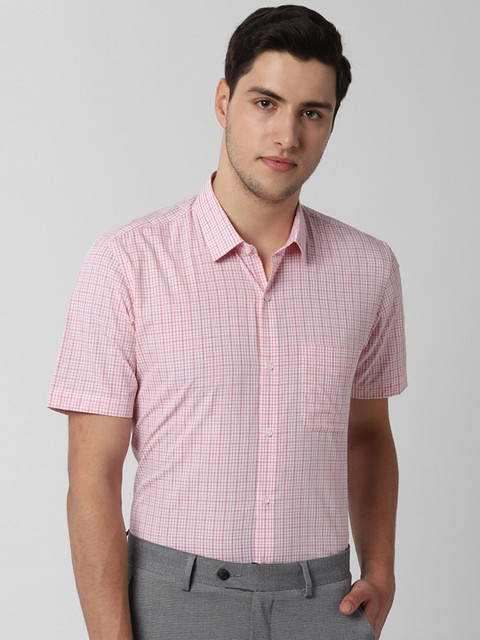 

Peter England Men Red & White Slim Fit Checked Formal Shirt