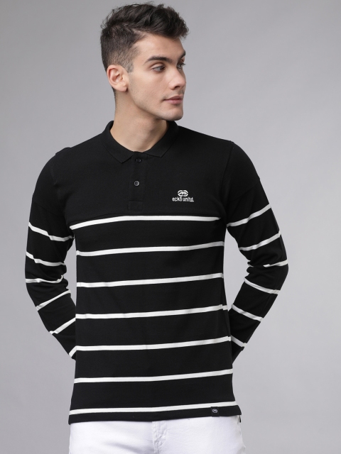 

Ecko Unltd Men Black Striped Polo Collar T-shirt