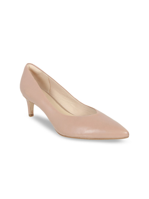

Clarks Women Beige Solid Leather Pumps