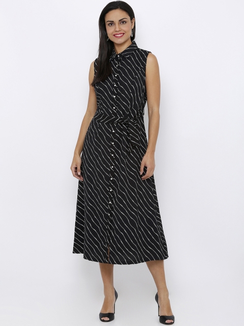 

Soie Women Black & White Striped Shirt Dress