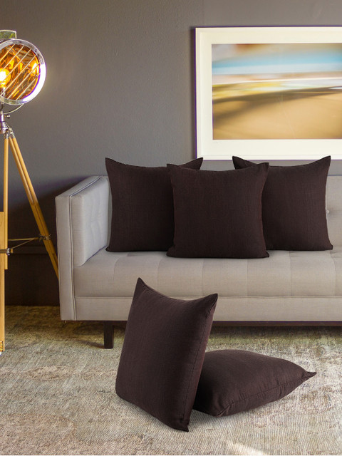 

KLOTTHE Set of 5 Coffee Brown Solid Square Cushion Covers