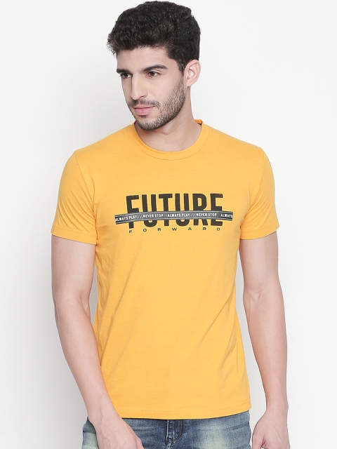 

Mufti Men Yellow Printed Round Neck Slim Fit T-shirt