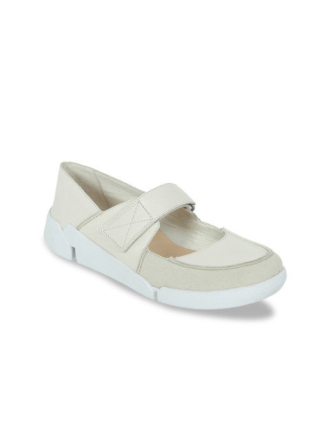 

Clarks Women Off-White Leather Sneakers