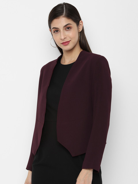 

Allen Solly Woman Maroon Solid Single-Breasted Open-Front Casual Blazer, Burgundy